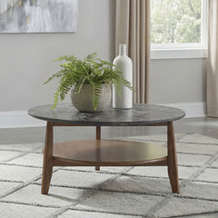 Bradley Smokey Grey/Brown Round SmartTop Cocktail Coffee Table - Ornate Home