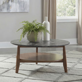 Bradley Smokey Grey/Brown Round SmartTop Cocktail Coffee Table - Ornate Home