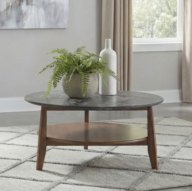 Bradley Smokey Grey/Brown Round SmartTop Cocktail Coffee Table - Ornate Home