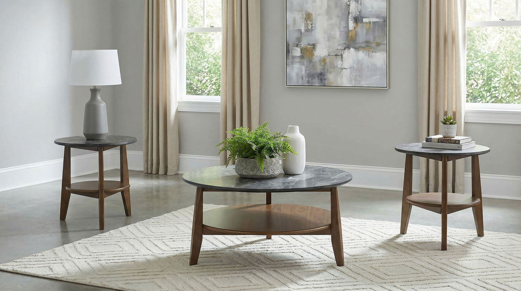 Bradley Smokey Grey/Dark Brown 3-Piece Round SmartTop Coffee Table Set - Ornate Home