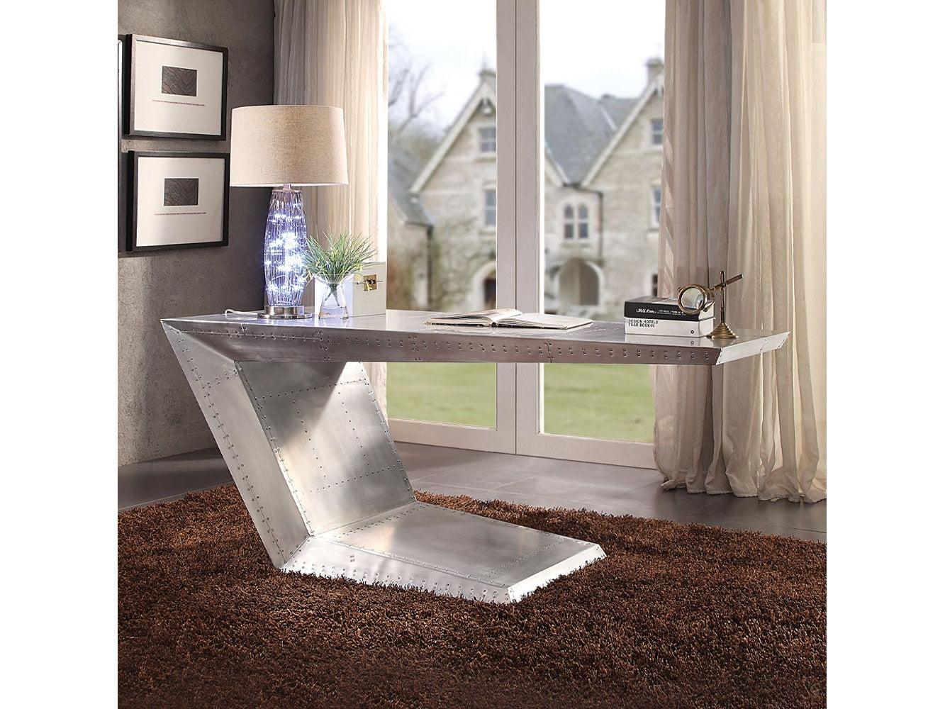 Brancaster Aluminum Patchwork Writing Desk Geometric Shape - Ornate Home