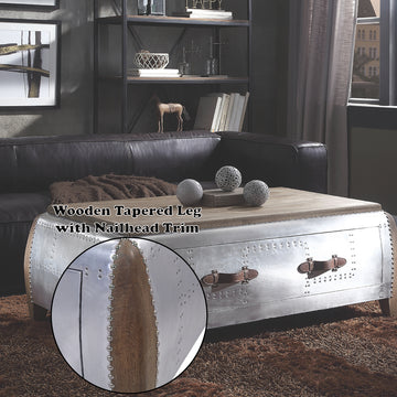 Brancaster Antique Oak & Aluminum Coffee Table - Ornate Home