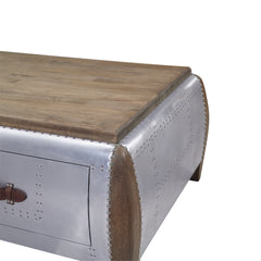 Brancaster Antique Oak & Aluminum Coffee Table - Ornate Home