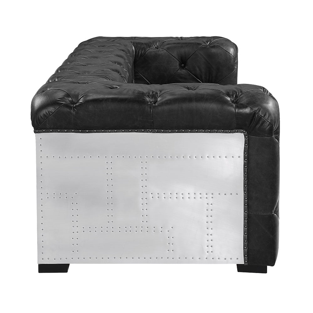 Brancaster Black Grain Leather Sofa - Ornate Home