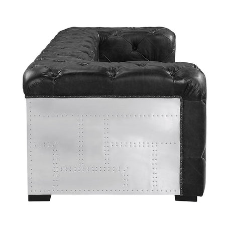 Brancaster Black Grain Leather Sofa - Ornate Home