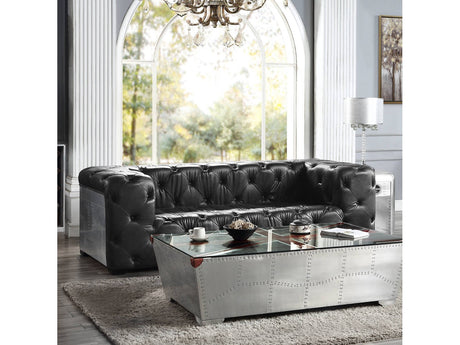 Brancaster Black Grain Leather Sofa - Ornate Home