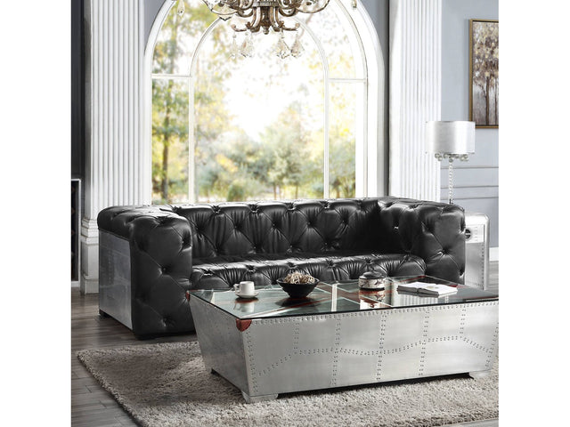 Brancaster Black Grain Leather Sofa - Ornate Home