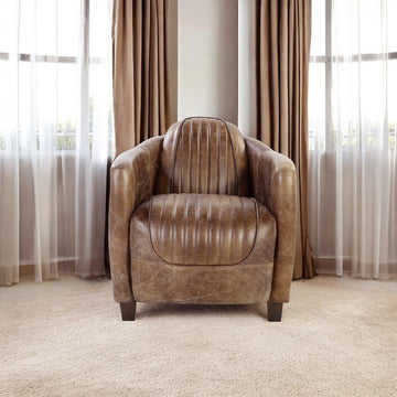 Brancaster Brown Genuine Leather & Aluminum Chair - Ornate Home