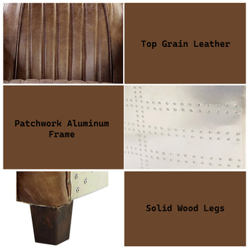 Brancaster Brown Genuine Leather & Aluminum Chair - Ornate Home