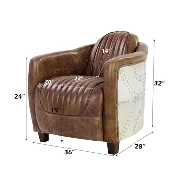 Brancaster Brown Genuine Leather & Aluminum Chair - Ornate Home