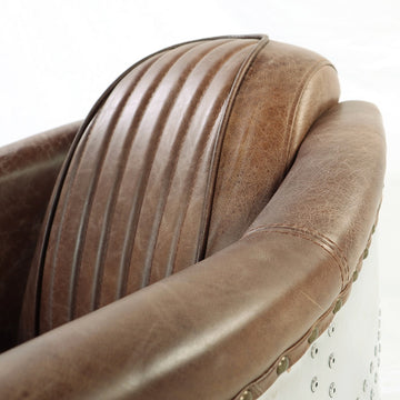 Brancaster Brown Genuine Leather & Aluminum Chair - Ornate Home