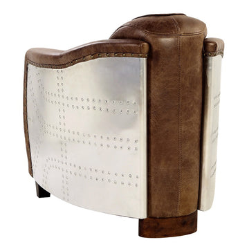 Brancaster Brown Genuine Leather & Aluminum Chair - Ornate Home