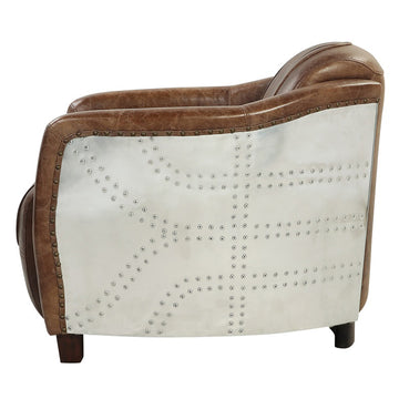 Brancaster Brown Genuine Leather & Aluminum Chair - Ornate Home