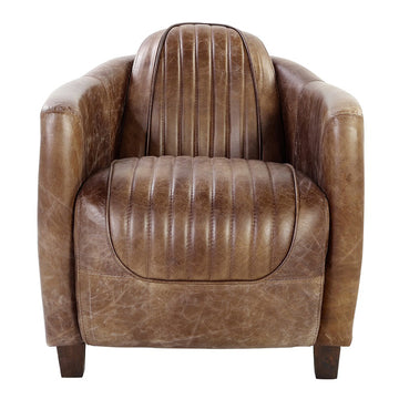 Brancaster Brown Genuine Leather & Aluminum Chair - Ornate Home