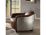Brancaster Brown Genuine Leather & Aluminum Chair - Ornate Home