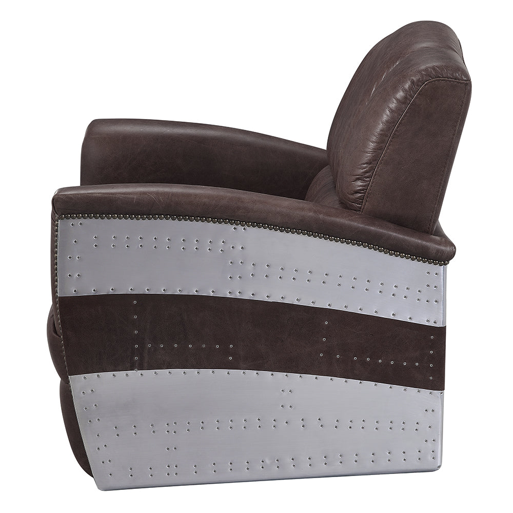 Brancaster Brown Leather & Aluminium Accent Chair - Ornate Home