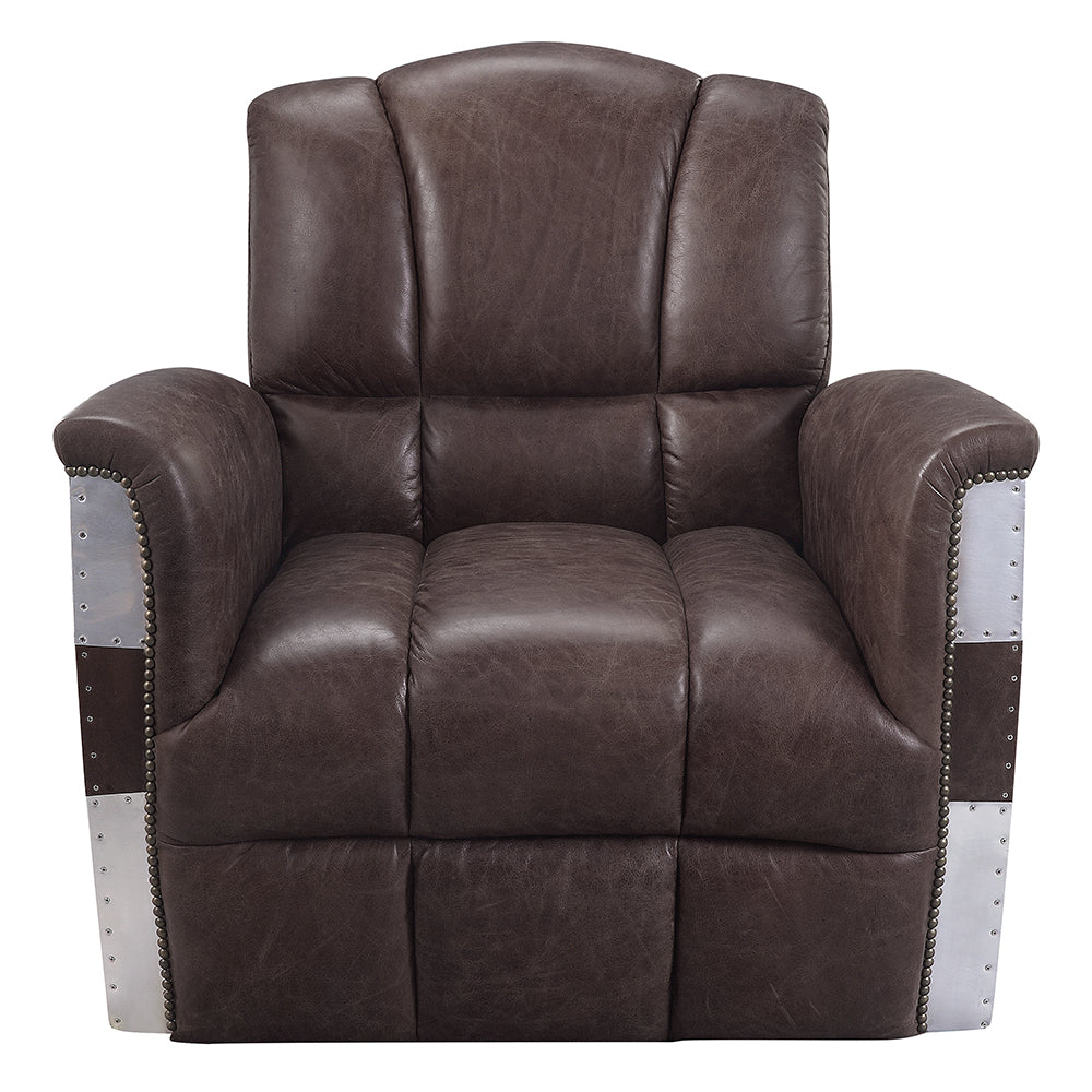 Brancaster Brown Leather & Aluminium Accent Chair - Ornate Home