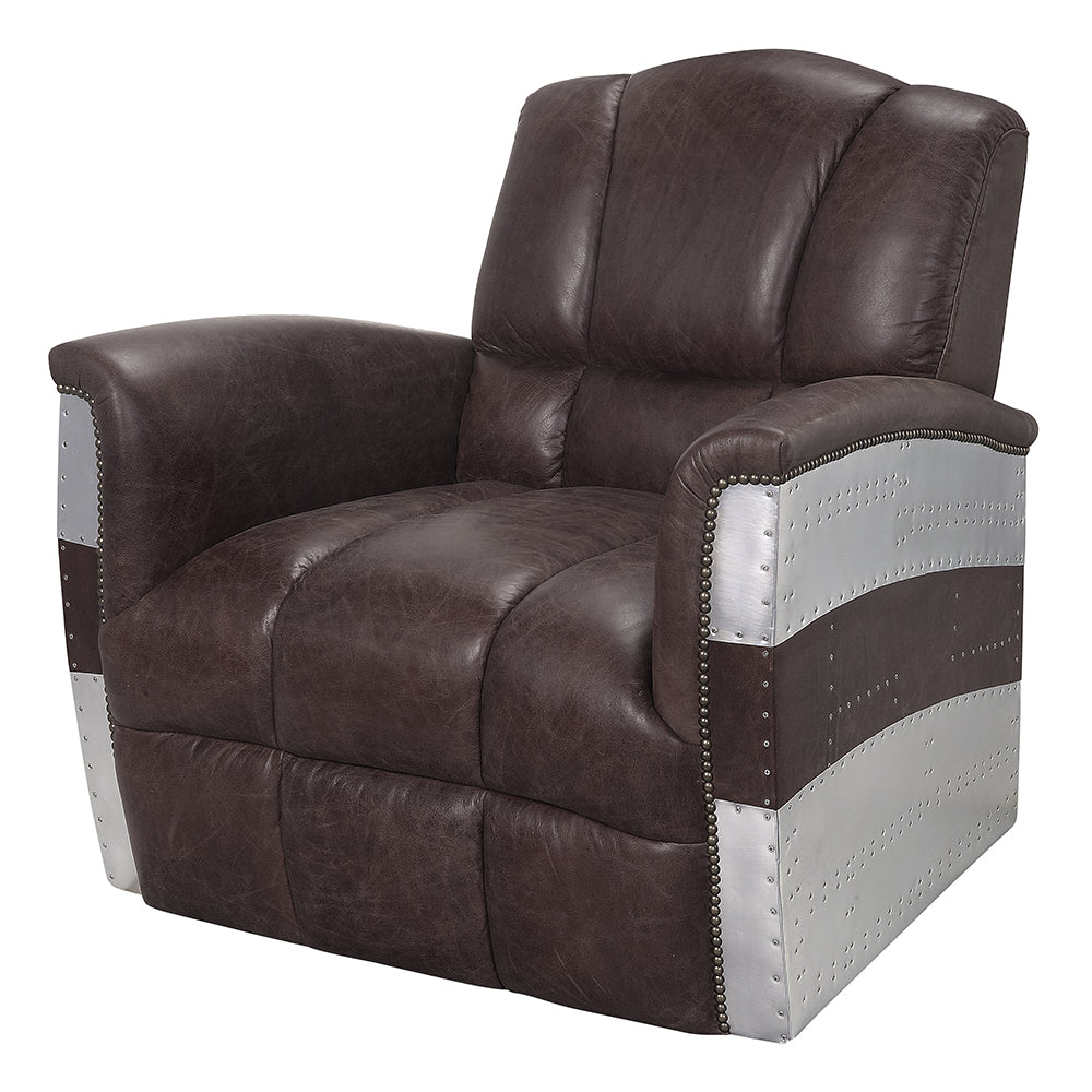 Brancaster Brown Leather & Aluminium Accent Chair - Ornate Home