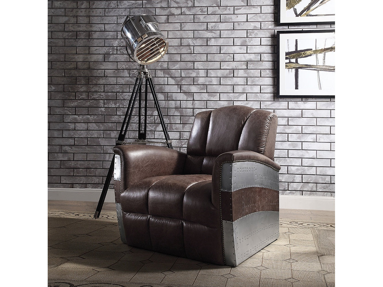 Brancaster Brown Leather & Aluminium Accent Chair - Ornate Home