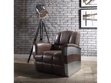 Brancaster Brown Leather & Aluminium Accent Chair - Ornate Home