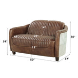 Brancaster Brown  Leather & Aluminium Loveseat - Ornate Home