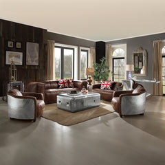 Brancaster Brown  Leather & Aluminium Loveseat - Ornate Home