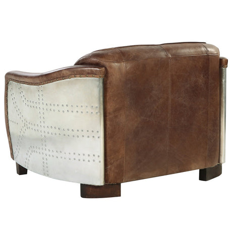 Brancaster Brown  Leather & Aluminium Loveseat - Ornate Home