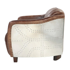 Brancaster Brown  Leather & Aluminium Loveseat - Ornate Home