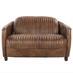 Brancaster Brown  Leather & Aluminium Loveseat - Ornate Home