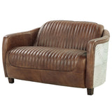 Brancaster Brown  Leather & Aluminium Loveseat - Ornate Home