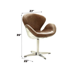 Brancaster Brown Leather/Aluminum Accent Chair (1Pc) - Ornate Home