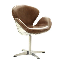 Brancaster Brown Leather/Aluminum Accent Chair (1Pc) - Ornate Home