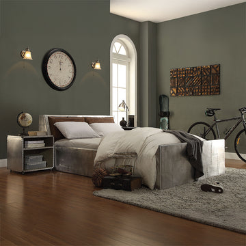 Brancaster Brown Leather & Aluminum Queen Bed - Ornate Home