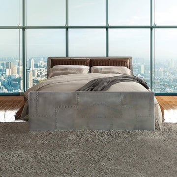 Brancaster Brown Leather & Aluminum Queen Bed - Ornate Home