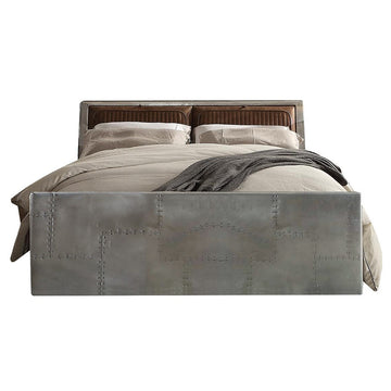Brancaster Brown Leather & Aluminum Queen Bed - Ornate Home