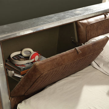 Brancaster Brown Leather & Aluminum Queen Bed - Ornate Home