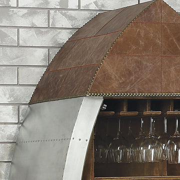 Brancaster Brown Leather & Aluminum Wine Cabinet - Ornate Home