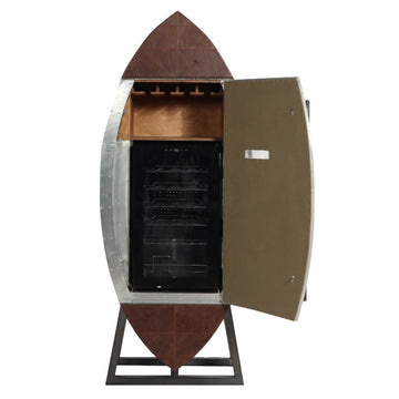 Brancaster Brown Leather & Aluminum Wine Cabinet - Ornate Home