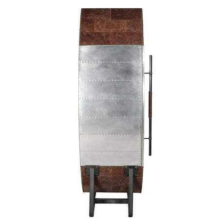 Brancaster Brown Leather & Aluminum Wine Cabinet - Ornate Home