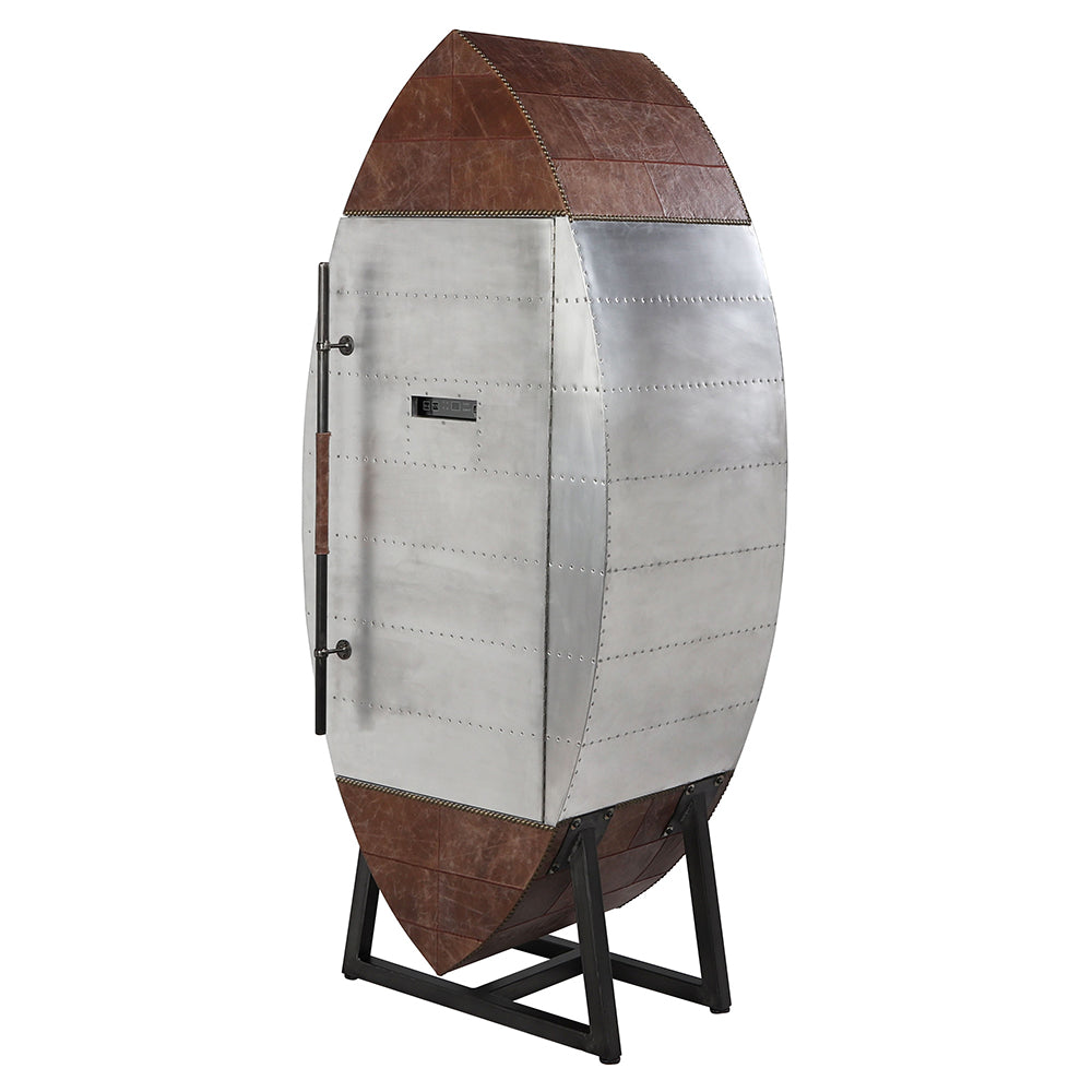 Brancaster Brown Leather & Aluminum Wine Cabinet - Ornate Home