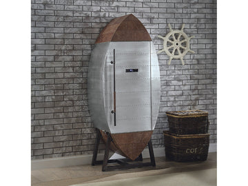 Brancaster Brown Leather & Aluminum Wine Cabinet - Ornate Home