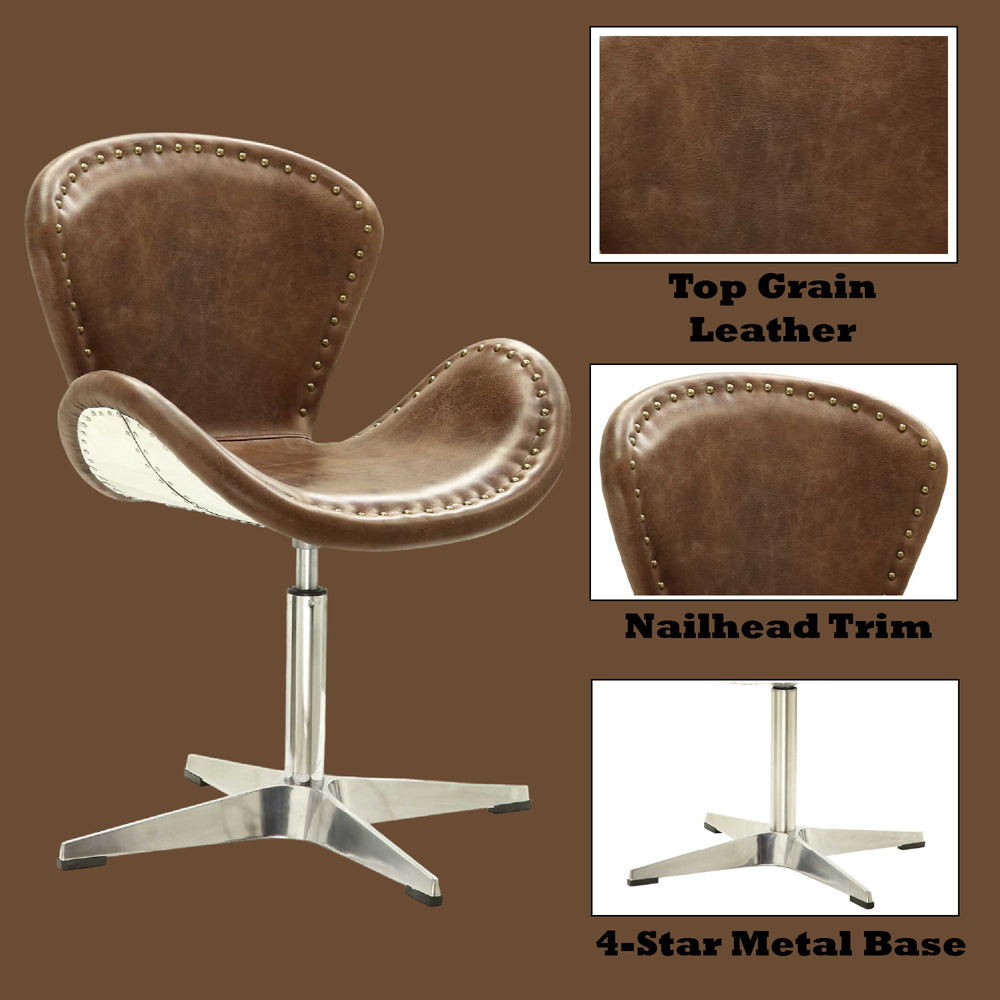 Brancaster Retro Brown/Aluminum Accent Chair - Ornate Home