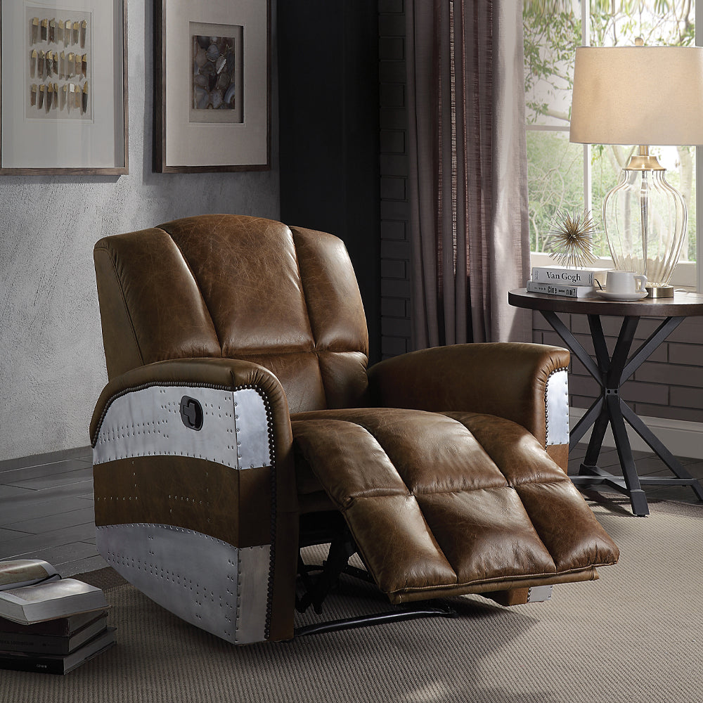 Brancaster Retro Brown/Aluminum Power Motion Recliner - Ornate Home