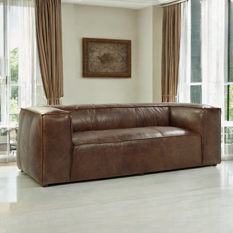 Brancaster Retro Brown Top Grain Genuine Leather Sofa - Ornate Home