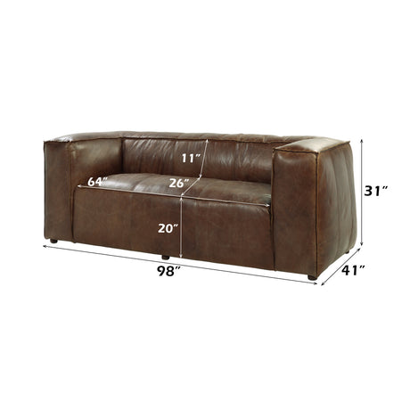 Brancaster Retro Brown Top Grain Genuine Leather Sofa - Ornate Home