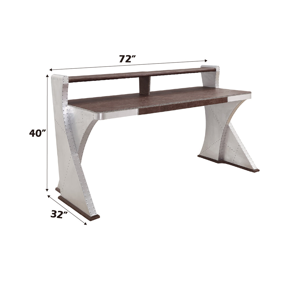 Brancaster Retro Brown Top Grain Leather & Aluminum Desk - Ornate Home