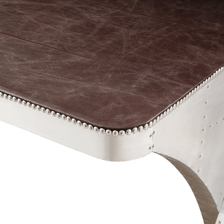 Brancaster Retro Brown Top Grain Leather & Aluminum Desk - Ornate Home