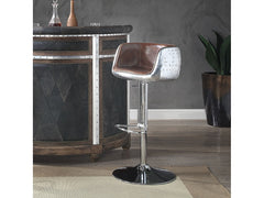 Brancaster Vintage Brown Leather Swivel Bar Stool / 1pc - Ornate Home
