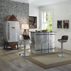 Brancaster Vintage Brown Leather Swivel Stool /1pc - Ornate Home