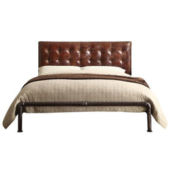 Brancaster Vintage Brown Top Grain Leather Queen Bed - Ornate Home